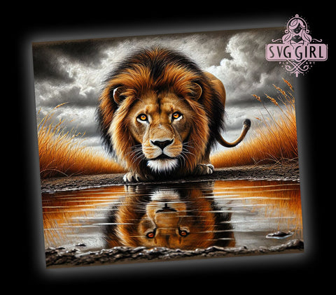 Lion Water Reflection 20oz Tumbler, Water Reflection, Wildlife Decor, Sublimation Wrap, 20oz Tumbler, Animal Art, Nature Gift Sublimation SvggirlplusArt 