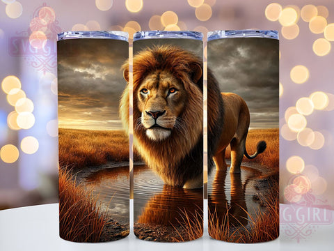 Lion Water Reflection 20oz Tumbler, Water Reflection, Wildlife Decor, Sublimation Wrap, 20oz Tumbler, Animal Art, Nature Gift Sublimation SvggirlplusArt 