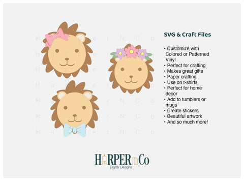 Lion with Bows and Flowers SVG PNG Cut EPS File SVG HarperNCo 