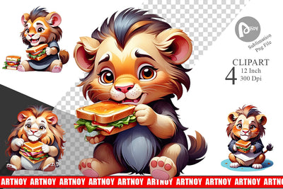 Lion with Sandwich Clipart Sublimation artnoy 