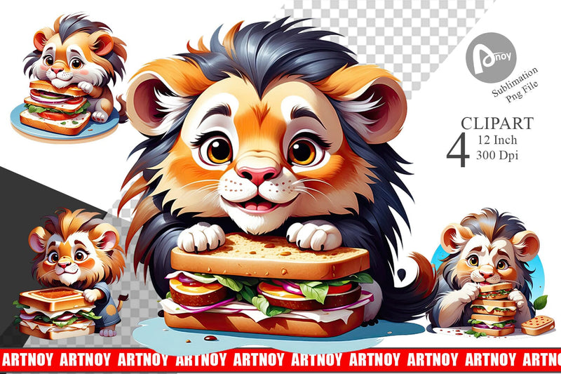 Lion with Sandwich Clipart Sublimation artnoy 