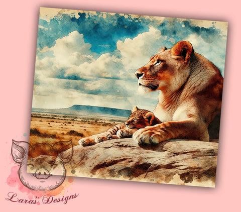 Lioness Tumbler, Mom and Baby Lions, 20oz Tumbler Wrap, Animal Lover Gift, Wildlife Sublimation, Mother's Day Gift, Cute Lion Design, Digital Download Sublimation Lara' s Designs 