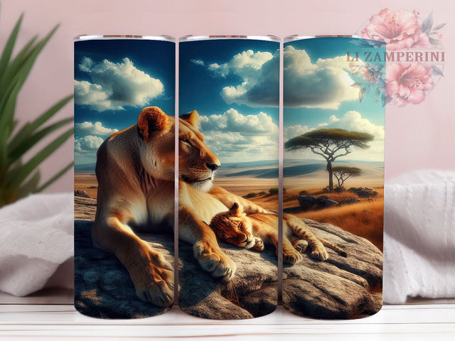 Lioness Tumbler, Mom and Baby Lions, Animal Lover Gift, Sublimation PNG, 20oz Tumbler, Wildlife Decor, Cute Lion Design, Mother’s Day Gift Sublimation Li Zamperini 