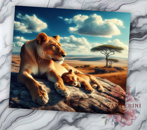 Lioness Tumbler, Mom and Baby Lions, Animal Lover Gift, Sublimation PNG, 20oz Tumbler, Wildlife Decor, Cute Lion Design, Mother’s Day Gift Sublimation Li Zamperini 
