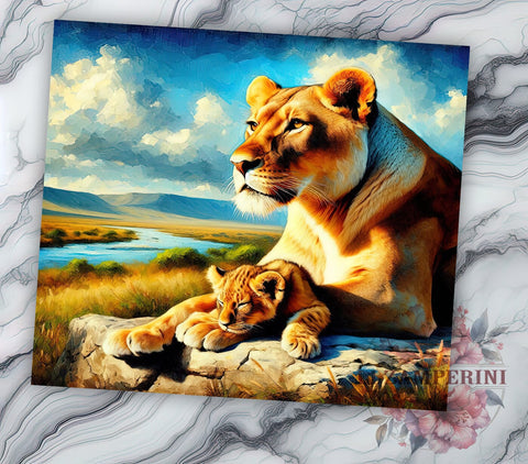 Lioness Tumbler, Mom and Baby Lions, Animal Lover Gift, Sublimation PNG, 20oz Tumbler, Wildlife Decor, Cute Lion Design, Mother’s Day Gift Sublimation Li Zamperini 