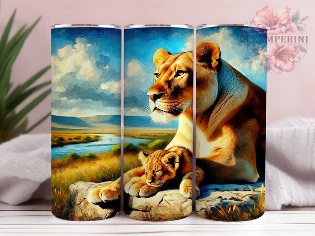 Lioness Tumbler, Mom and Baby Lions, Animal Lover Gift, Sublimation PNG, 20oz Tumbler, Wildlife Decor, Cute Lion Design, Mother’s Day Gift Sublimation Li Zamperini 