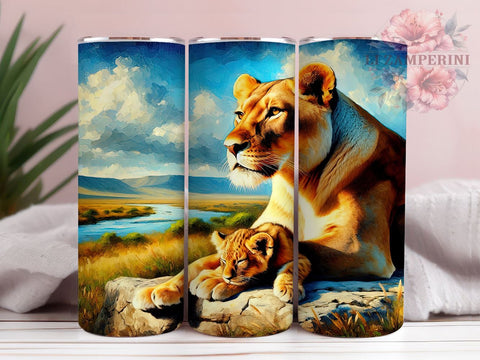 Lioness Tumbler, Mom and Baby Lions, Animal Lover Gift, Sublimation PNG, 20oz Tumbler, Wildlife Decor, Cute Lion Design, Mother’s Day Gift Sublimation Li Zamperini 
