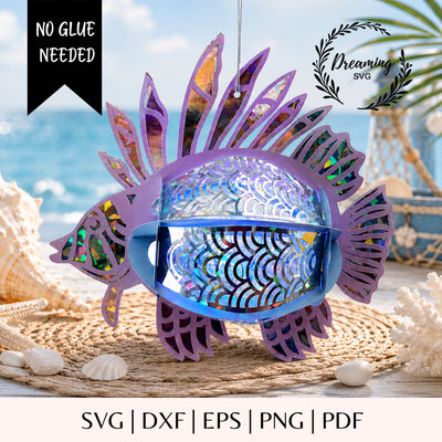 Lionfish Lantern SVG - Fish Paper Lantern Template - Ocean Paper Craft for Cricut & Silhouette - DIY Lionfish Paper Lantern No Glue Template SVG DreamingSVG 