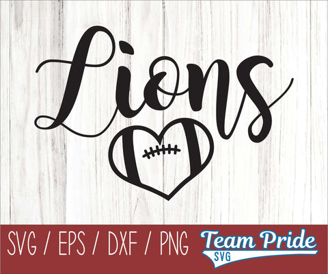 Lions Football Heart SVG Digital Download Printable - SVG, EPS, DXF, PNG SVG Team Pride SVG 