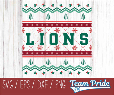 Lions Ugly Christmas Sweater Festive Holiday Design SVG, EPS, DXF, PNG SVG Team Pride SVG 