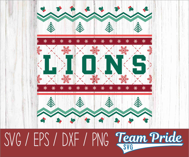 Lions Ugly Christmas Sweater Festive Holiday Design SVG, EPS, DXF, PNG SVG Team Pride SVG 