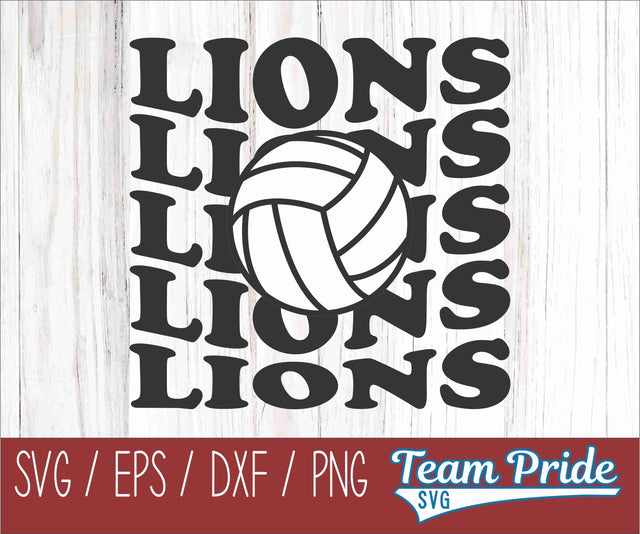 Lions Volleyball Retro Wave SVG Digital Download Printable - SVG, EPS, DXF, PNG SVG Team Pride SVG 