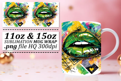 Lips Design Mug Wrap 11oz 15oz Sublimation afrosvg 