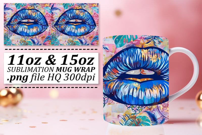 Lips Pattern Mug Wrap 11oz 15oz Sublimation afrosvg 