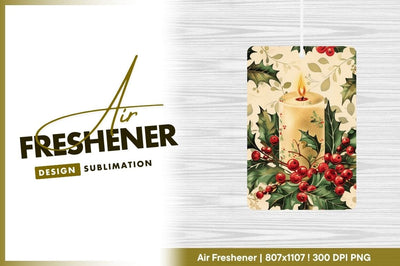 Lit Candle with Holly Berries and Leaves Christmas Illustration Sublimation Regulrcrative 