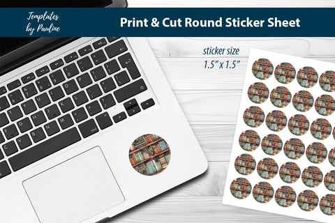 Literature Round Sticker Sheet, Book Digital Sticker SVG Templates by Pauline 