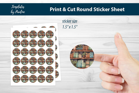 Literature Round Sticker Sheet, Book Digital Sticker SVG Templates by Pauline 