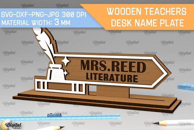 Literature Teacher Desk Name Plate Laser Cut. Desk Sign SVG SVG Evgenyia Guschina 