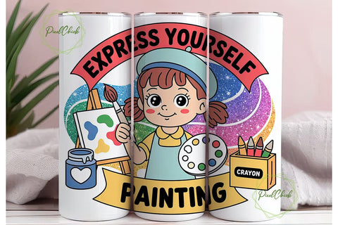 Little Artist Painting 20oz Tumbler Wrap Sublimation PixelChick 