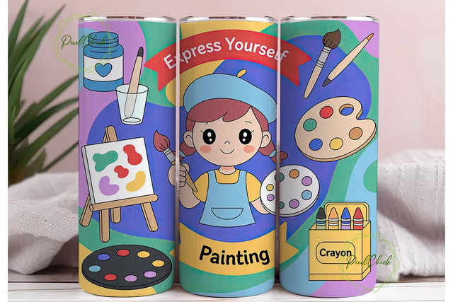 Little Artist Painting 20oz Tumbler Wrap Sublimation PixelChick 