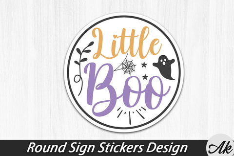 Little Boo Round Sign Stickers Design SVG akazaddesign 