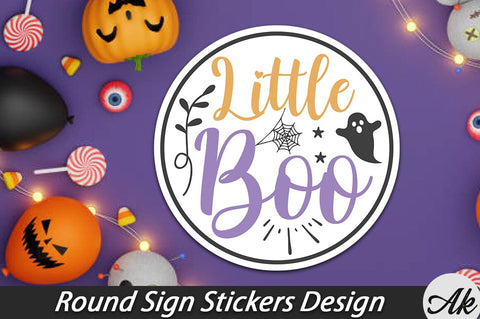 Little Boo Round Sign Stickers Design SVG akazaddesign 