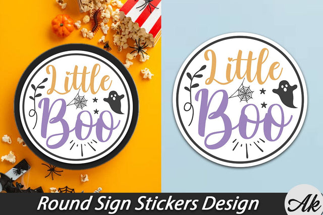 Little Boo Round Sign Stickers Design SVG akazaddesign 