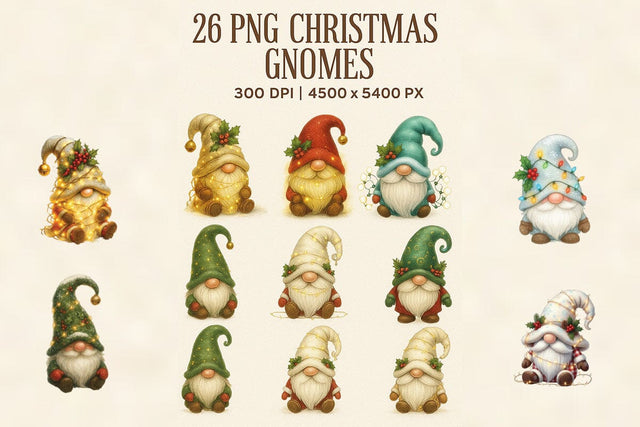 Little Christmas Gnomes Clipart Set – Festive Winter PNG Bundle – Digital Download Sublimation Debashish Barman 