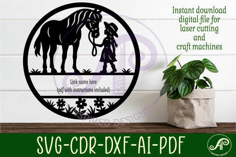 Little cowgirl and horse name sign svg laser cut template SVG APInspireddesigns 