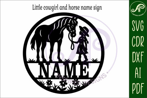 Little cowgirl and horse name sign svg laser cut template SVG APInspireddesigns 