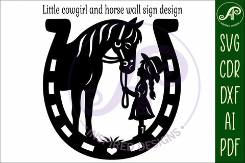 Little cowgirl and horse wall sign svg laser cut SVG APInspireddesigns 