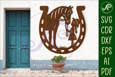 Little cowgirl and horse wall sign svg laser cut SVG APInspireddesigns 