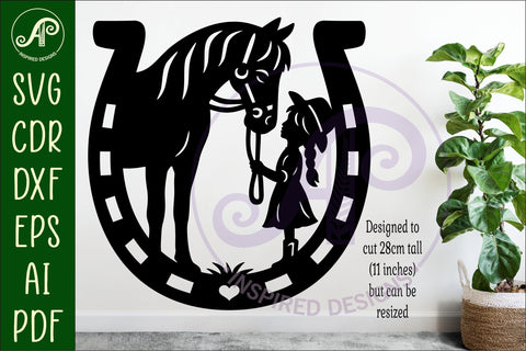 Little cowgirl and horse wall sign svg laser cut SVG APInspireddesigns 
