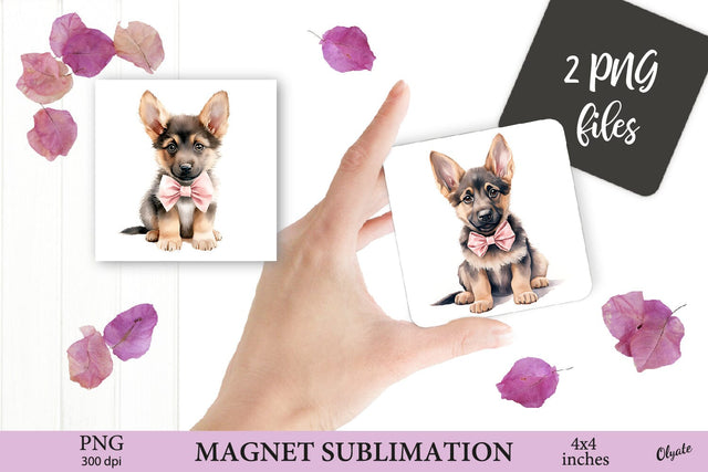 little German Shepherd PNG. Valentines Day Magnet PNG Sublimation Olga Terlyanskaya 