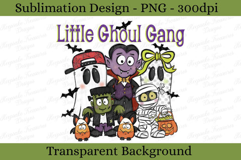 Little Ghoul Gang Halloween PNG, Cute Ghost Friends, Vampire Mummy Frankenstein, Spooky Kids Sublimation, Trick or Treat Shirt Design Sublimation Keepsake Treasures Designs LLC. 