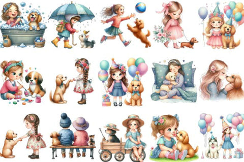 Little Girl and Dog Clipart Sublimation SVGista 