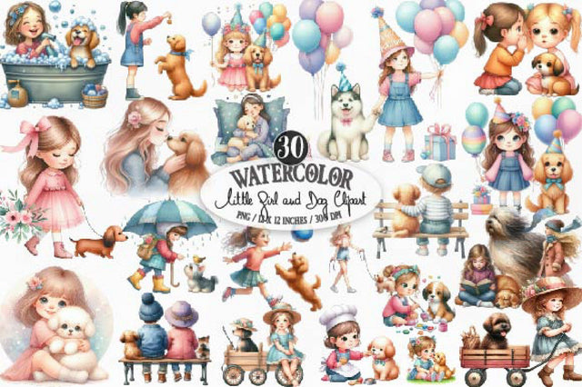Little Girl and Dog Clipart Sublimation SVGista 