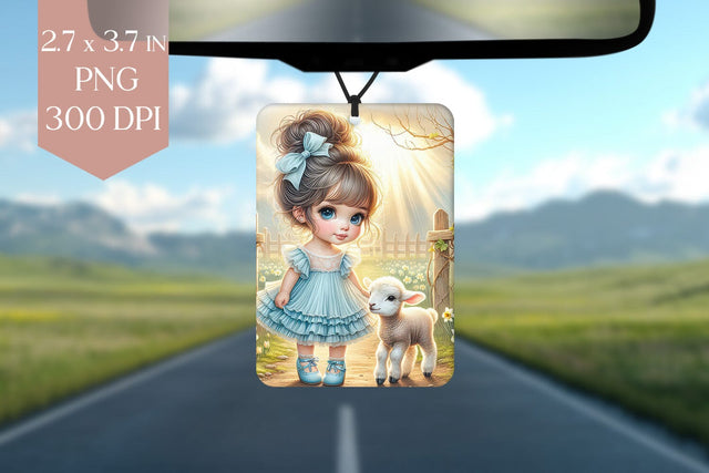 Little Girl and Lamb Air Freshener PNG Sublimation Sublimation BijouBay 