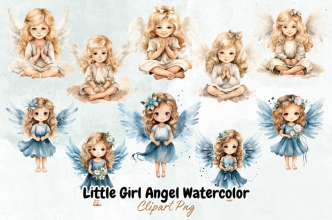 Little Girl Angel Watercolor Clipart Bundle Sublimation Designangry 