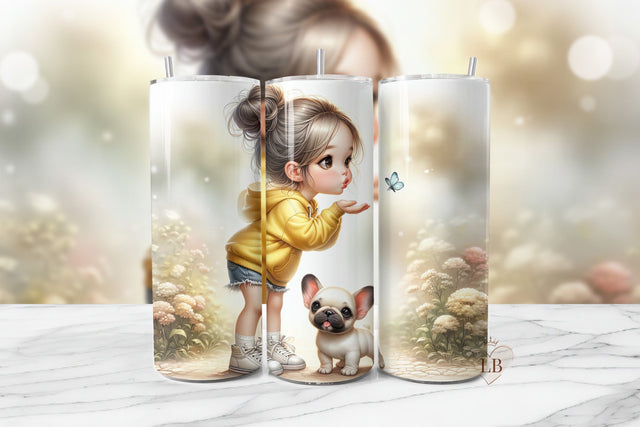 Little Girl & French Bulldog Tumbler Wrap Sublimation BijouBay 