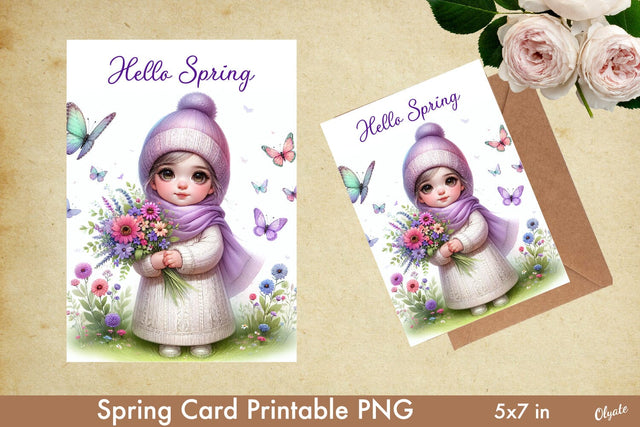 Little Girl Greeting Card, Violets Illustration, Gift Card PNG Sublimation Olga Terlyanskaya 