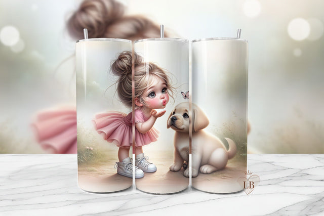 Little Girl & Labrador Puppy Tumbler Wrap Sublimation BijouBay 