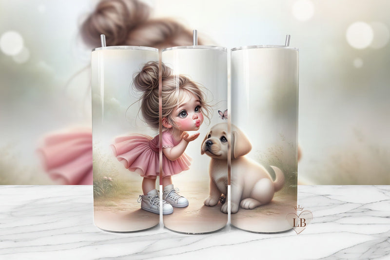 Little Girl & Labrador Puppy Tumbler Wrap Sublimation BijouBay 