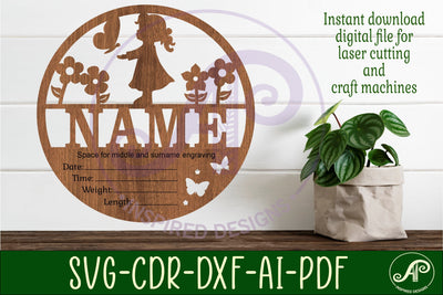 Little girl Newborn Baby stats, Birth plaque, name sign SVG SVG APInspireddesigns 