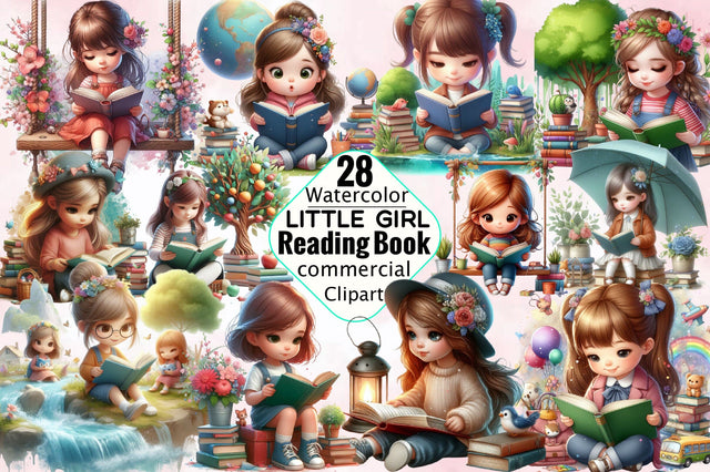 Little Girl - Reading Book Sublimation Clipart Bundle Sublimation SVGArt 