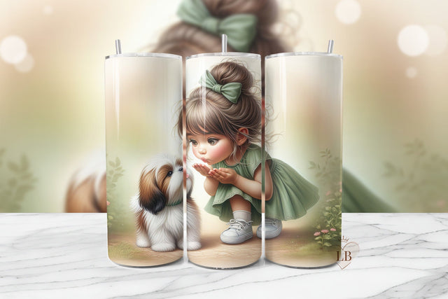 Little Girl & Shih Tzu Tumbler Wrap Sublimation BijouBay 