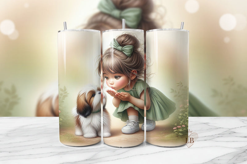 Little Girl & Shih Tzu Tumbler Wrap Sublimation BijouBay 