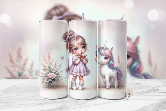 Little Girl & Unicorn Tumbler Wrap Sublimation BijouBay 