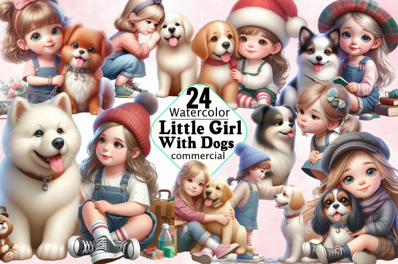 Little Girl with Dogs Sublimation Clipart Bundle Sublimation SVGArt 