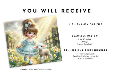 Little Girl with Lamb Tumbler Wrap PNG Sublimation BijouBay 